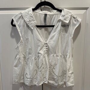 Anthropologie White Embroidered Blouse